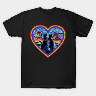 van Gogh's Cats in a rainbow heart T-Shirt